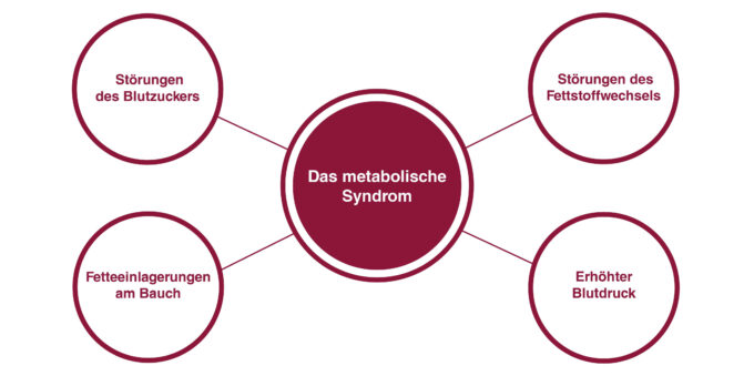 Darstellung des metabolischen Syndroms mit vier gesundheitlichen Folgen